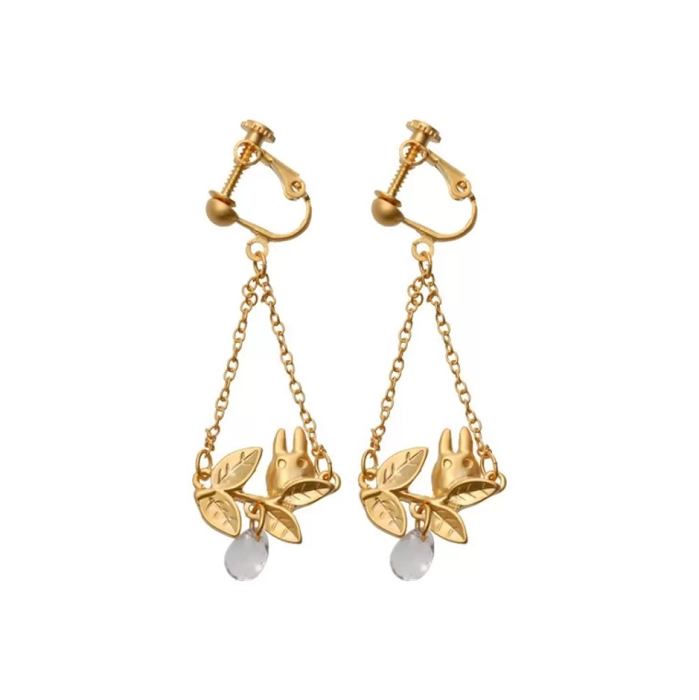 Outlet Bijou Boucle D'Oreilles Clip Totoro Blanc Cache Dans Une Feuille - Mo Bijoux