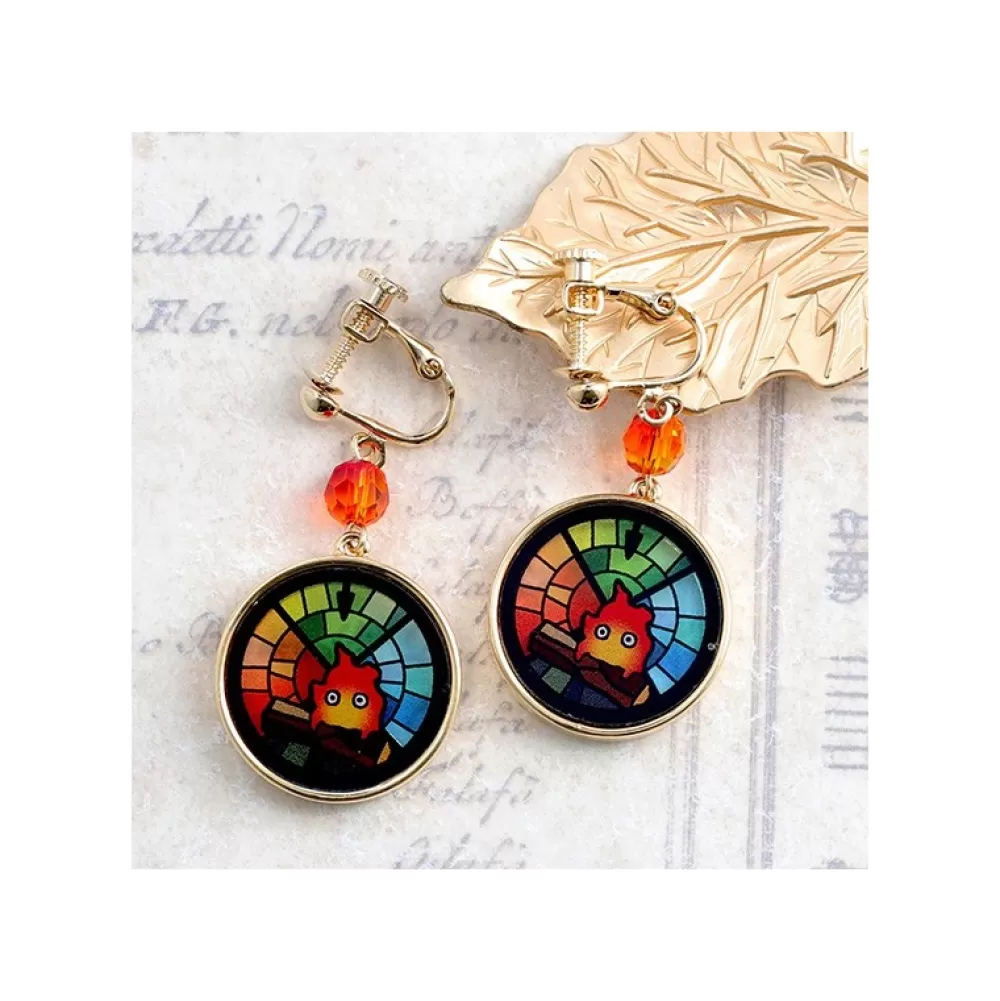 Fashion Bijou Boucles D'Oreilles A Clips Calcifer Vitrail- Le Chateau Ambulan Bijoux