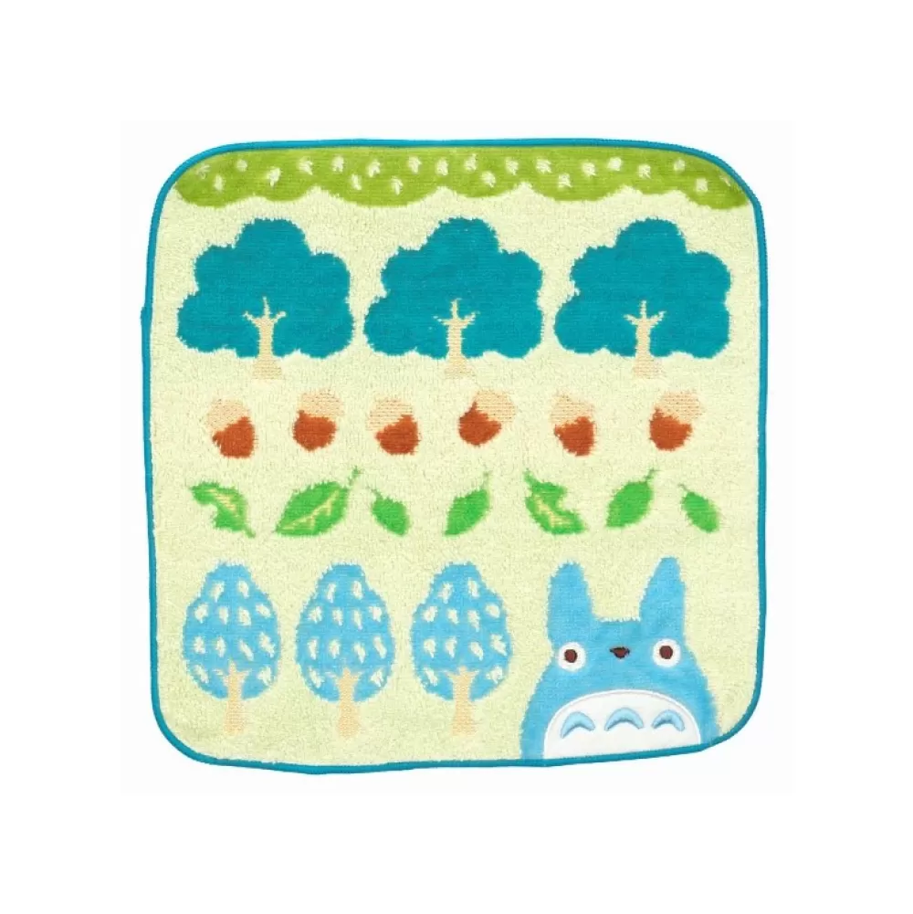 Shop Mini Serviette Totoro Bleu Arbres Et Noisettes 25X25 Cm - Mon Voisin Linge De Maison