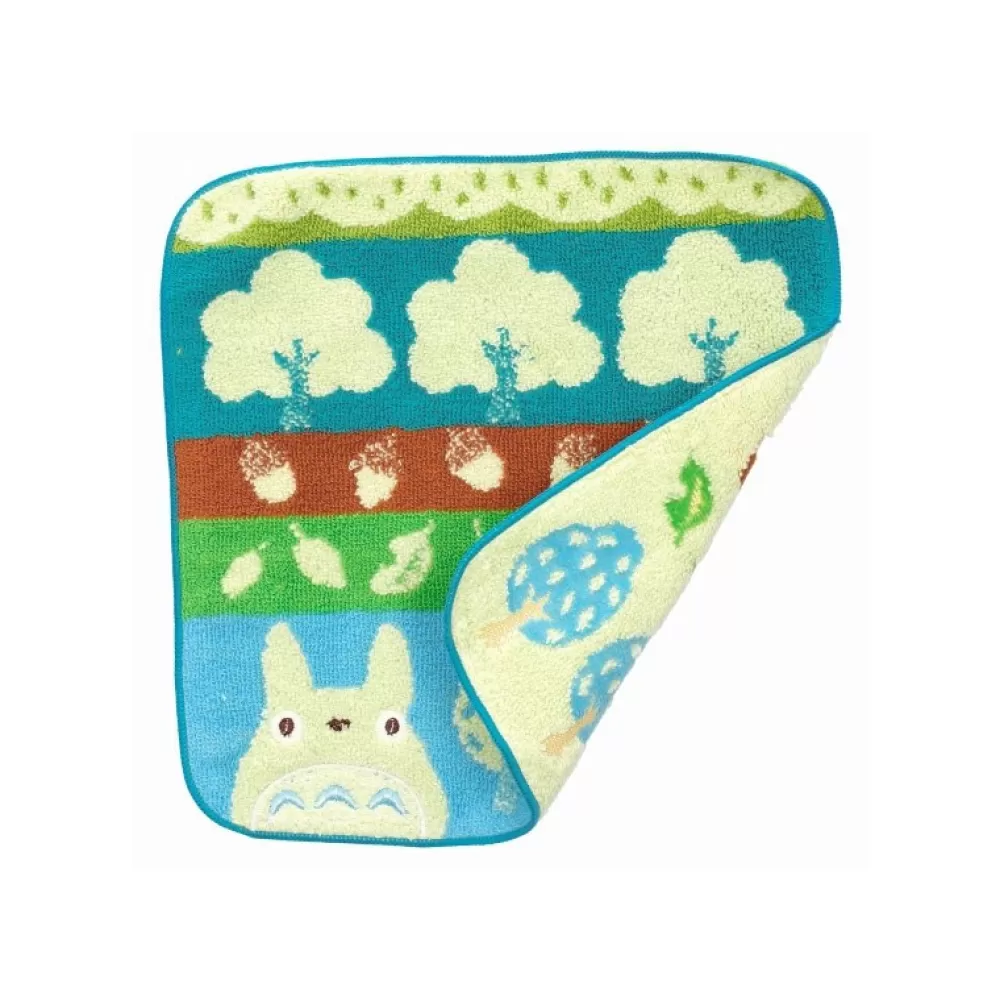 Shop Mini Serviette Totoro Bleu Arbres Et Noisettes 25X25 Cm - Mon Voisin Linge De Maison